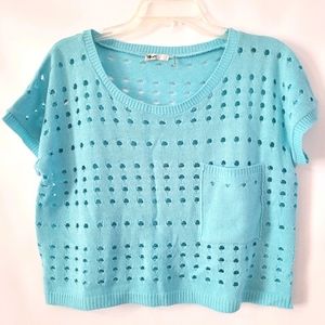 MAK Retro Style Open Hole Crop Sweater Top Large L